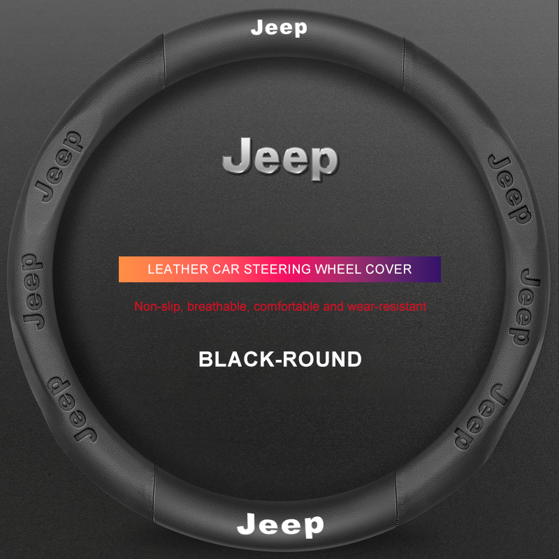 3D Embossed Genuine Leather Steering Wheel Cover For Jeep