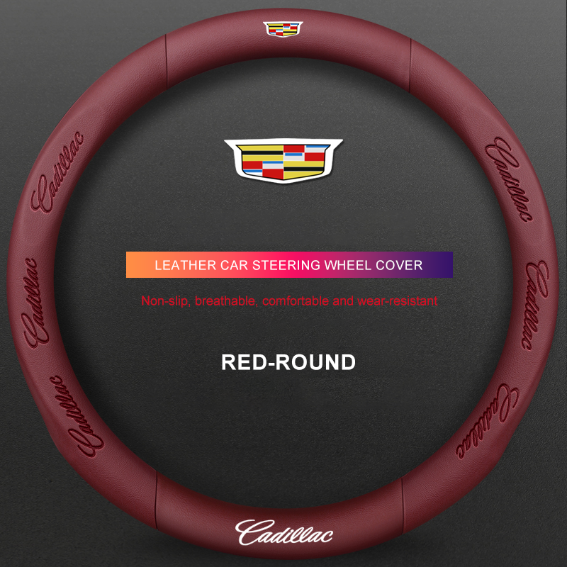 3D Embossed Genuine Leather Steering Wheel Cover For Cadillac