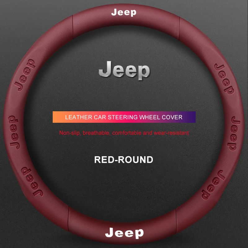 3D Embossed Genuine Leather Steering Wheel Cover For Jeep