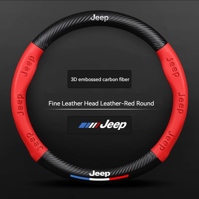 Jeep Steering Wheel Cover – Fits 37.5–38.5 cm (14.76–15.16 in), Genuine Leather, Anti-Slip