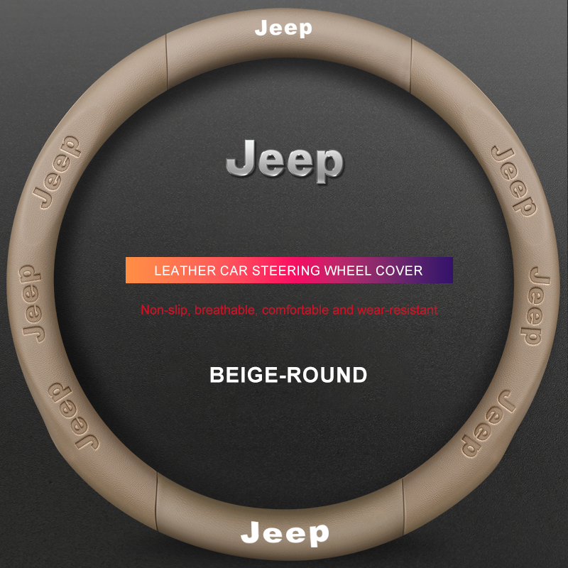 3D Embossed Genuine Leather Steering Wheel Cover For Jeep
