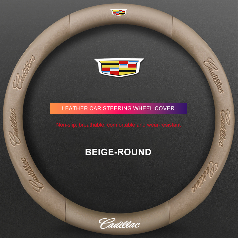 3D Embossed Genuine Leather Steering Wheel Cover For Cadillac