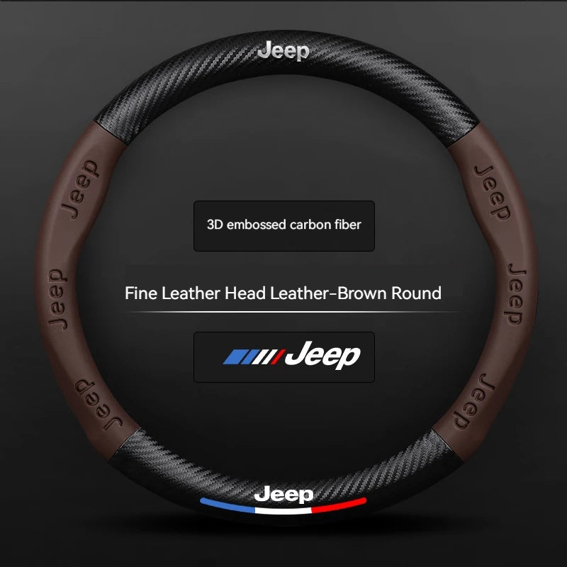 Jeep Steering Wheel Cover – Fits 37.5–38.5 cm (14.76–15.16 in), Genuine Leather, Anti-Slip
