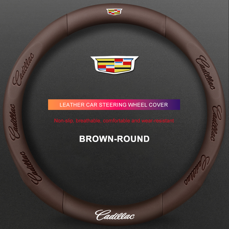 3D Embossed Genuine Leather Steering Wheel Cover For Cadillac