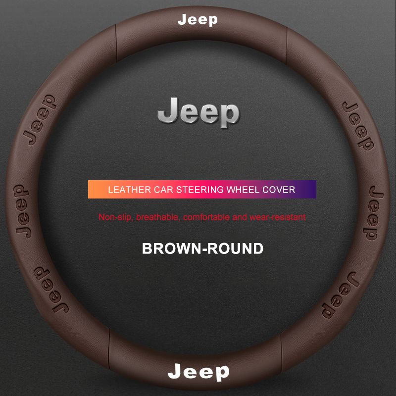 3D Embossed Genuine Leather Steering Wheel Cover For Jeep