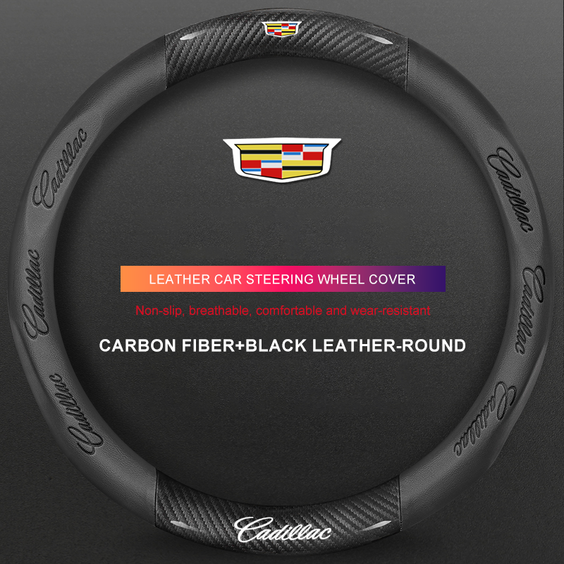 3D Embossed Genuine Leather Steering Wheel Cover For Cadillac