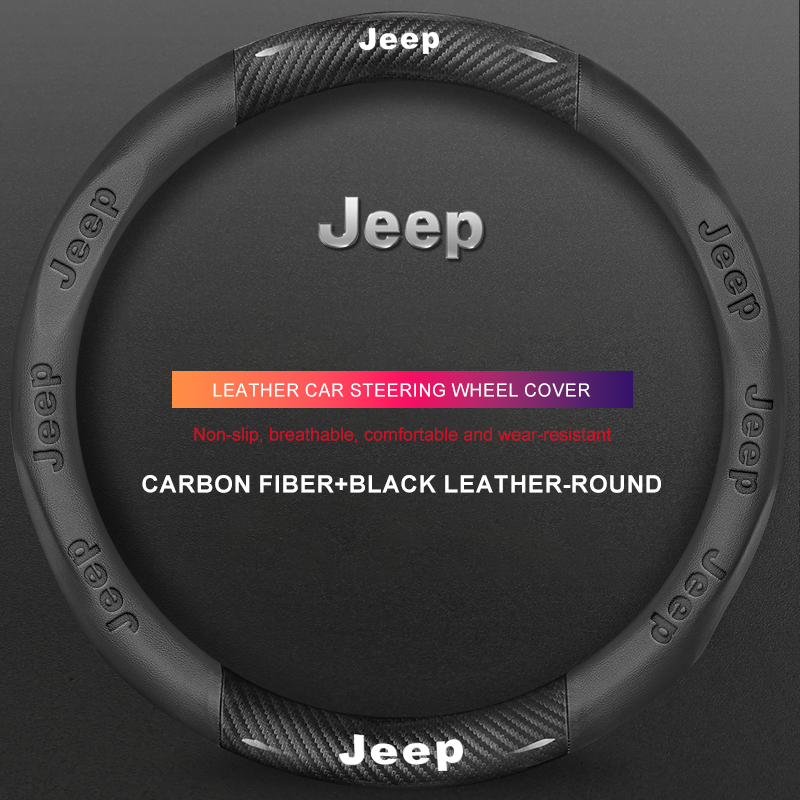 3D Embossed Genuine Leather Steering Wheel Cover For Jeep