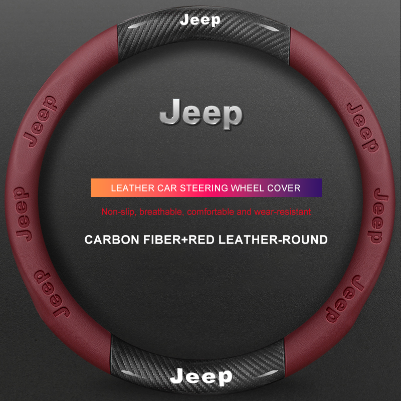 3D Embossed Genuine Leather Steering Wheel Cover For Jeep