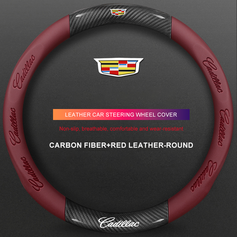 3D Embossed Genuine Leather Steering Wheel Cover For Cadillac