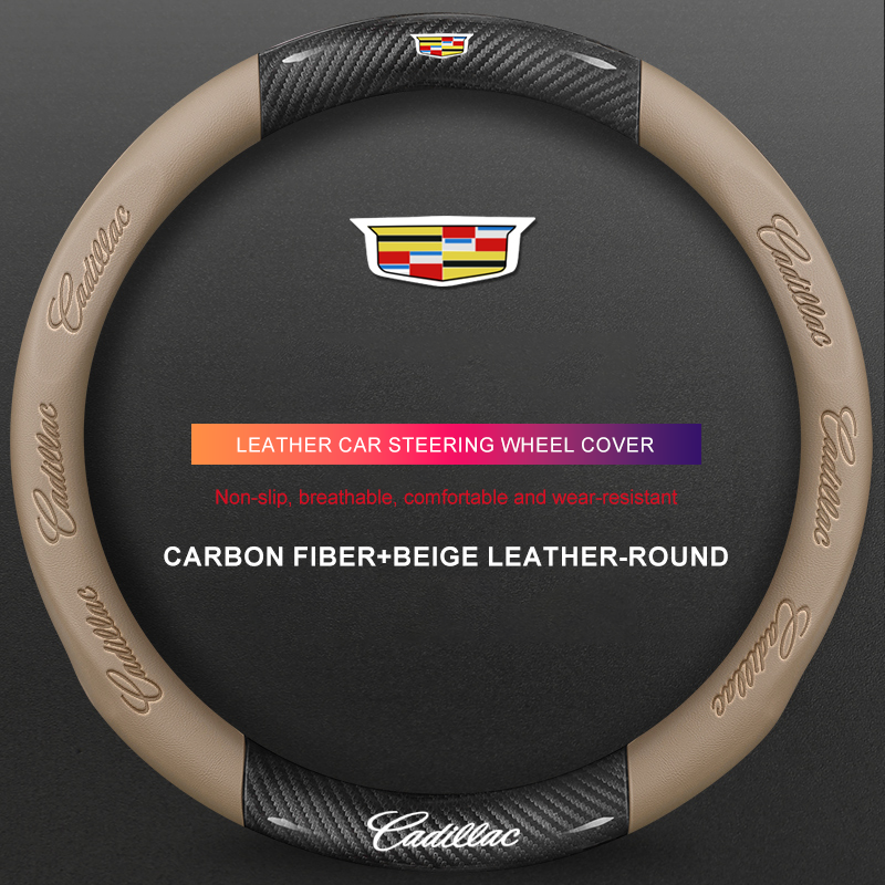 3D Embossed Genuine Leather Steering Wheel Cover For Cadillac