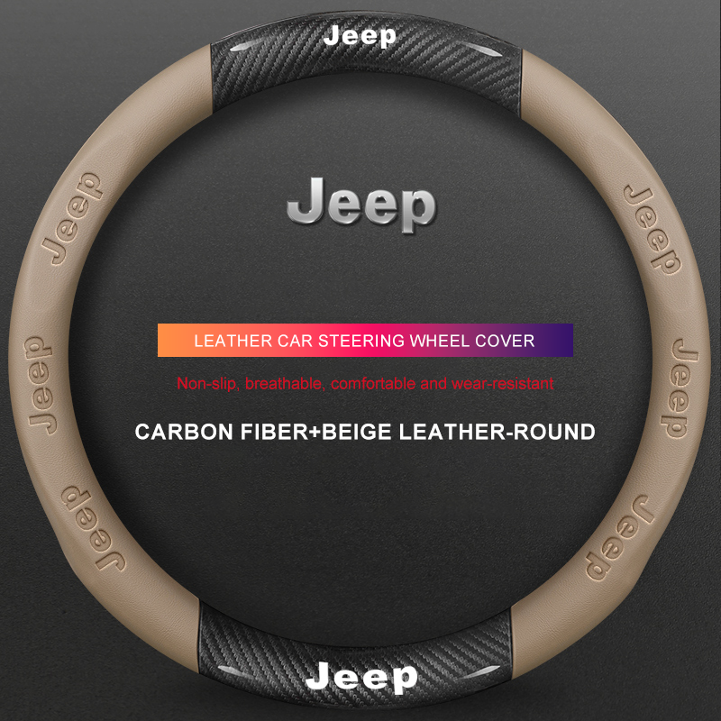 3D Embossed Genuine Leather Steering Wheel Cover For Jeep