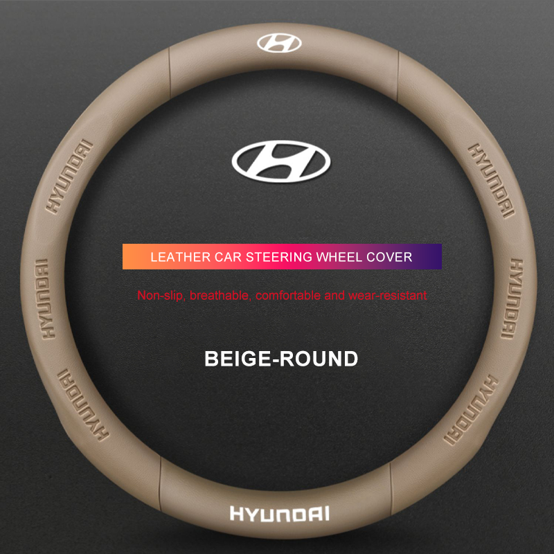 3D Embossed Genuine Leather Steering Wheel Cover For Hyundai